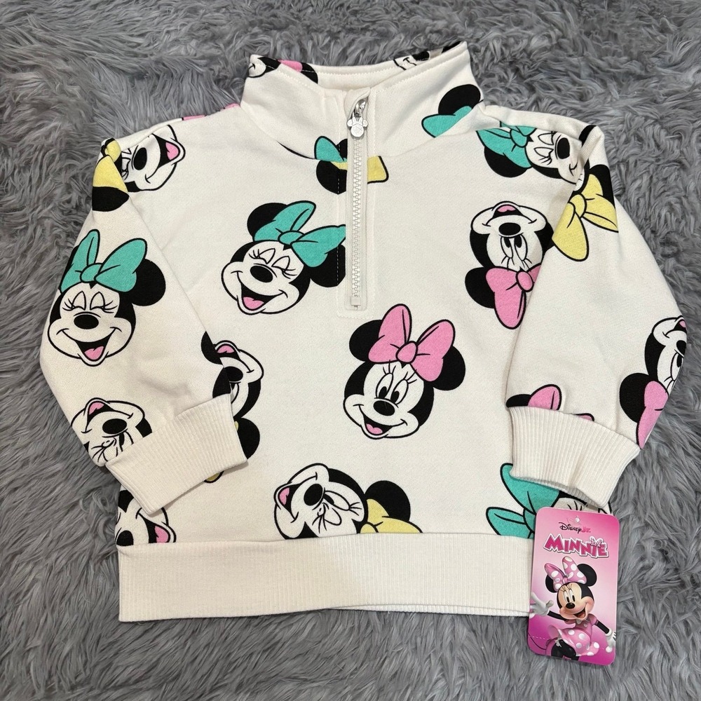 Disney Minnie Mouse Quarter Zip Long Sleeve Sweatshirt Toddler Girl 2T NEW
